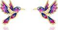 wholesale 925 Sterling Silver Purple & Blue Enamel Hummingbird Stud Earrings - Animal s for Women-0-6