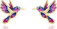 wholesale 925 Sterling Silver Purple & Blue Enamel Hummingbird Stud Earrings - Animal s for Women-Gold