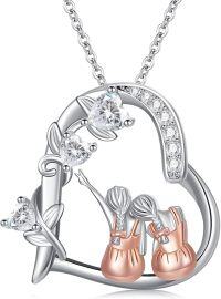 wholesale 925 Sterling Silver Heart-Shaped Girls with Flowers Necklace for Women-Heart-2 Sisters