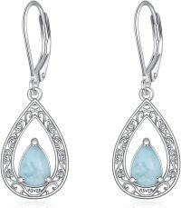 wholesale 925 Sterling Silver Teardrop Opal & Larimar Leverback Drop Earrings Gemstone s for Her-Filigree Larimar
