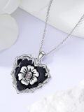 wholesale 925 Sterling Silver Gothic Pendant - Black Flower & Red Eyes Skull Charm Necklace for Women-0-2