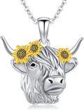 wholesale 925 Sterling Silver Cow Sunflower Pendant Necklace for Women Girls Gifts-0-0