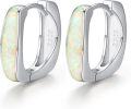 wholesale 925 Sterling Silver Opal Huggie Hoop Earrings with White Stones and Yellow Highlights for Women-0-0