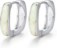 wholesale 925 Sterling Silver Opal Huggie Hoop Earrings with White Stones and Yellow Highlights for Women-White gold-White