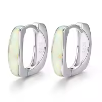 wholesale 925 Sterling Silver Opal Huggie Hoop Earrings Wholesale with White Stones and Yellow Highlights for Women-White gold-White