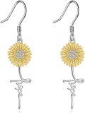 wholesale 925 Sterling Silver Sunflower Hope Cross Drop Earrings for Women -0-0