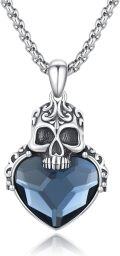 wholesale 925 Sterling Silver Blue Crystal Heart Pirate Skull Pendant Gothic Necklace for Women and Men-0-0