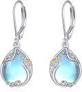 wholesale 925 Sterling Silver Blue Moonstone Birth Flower Filigree Teardrop Dangle Leverback Earrings-0-0