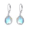 wholesale 925 Sterling Silver Blue Moonstone Birth Flower Filigree Teardrop Dangle Leverback Earrings-0-0