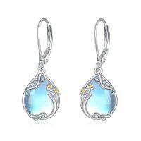 wholesale 925 Sterling Silver Blue Moonstone Birth Flower Filigree Teardrop Dangle Leverback Earrings-3-Daffodils