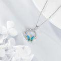 wholesale 925 Sterling Silver Blue Butterfly Enamel Charm Circle CZ Pendants Necklaces Gifts for Women Girls-0-4