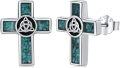 wholesale 925 Sterling Silver Celtic Trinity Knot Cross Stud Earrings with Turquoise and Malachite Inlay for Women-0-0