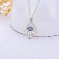 wholesale 14K Rose Gold  Blue Sapphire Evil Eye Hand of Fatima Pendant Necklace for Women-0-7
