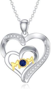 wholesale 925 Sterling Silver Synthetic Birthstone Heart Mom Necklace Women s Gift-September