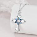 wholesale 925 Sterling Silver Blue Abalone Shell Star of David Cross Pendant Necklace-0-4