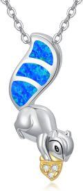 wholesale 925 Sterling Silver Blue Opal Squirrel Pendant Necklace for Women Girls-0-0