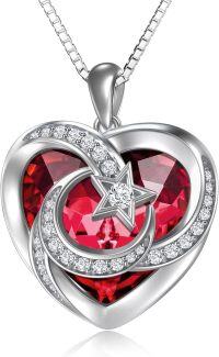wholesale 925 Sterling Silver Heart Crystal Moon Star Necklace Women s Birthstone Jewelry Gift-01-January