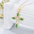 wholesale 14K Gold Emerald and Diamond Flower Cross Pendant Necklace for Women 28 Chain-0-2