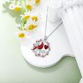 wholesale 925 Sterling Silver Heart-Shaped Garnet and Cardinal Bird Pendant Necklace - Valentine's Day Gifts for Her-0-3