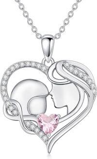 wholesale 925 Sterling Silver Birthstone Mother Love Heart Pendant Necklace-silver-10 Oct-Simulated Tourmaline