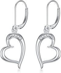 wholesale 925 Sterling Silver Cubic Zirconia Heart Shape Drop Earrings for Women - Hypoallergenic  4cm Long-Heart