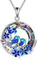 wholesale 925 Sterling Silver Metal Crystal Blue Birds Flower Pendant Necklace-0-0