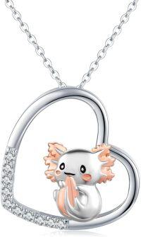 wholesale 925 Sterling Silver Axolotl Pendant Necklaces for Girls and Women Gifts Jewelry-Silver-Axolotl