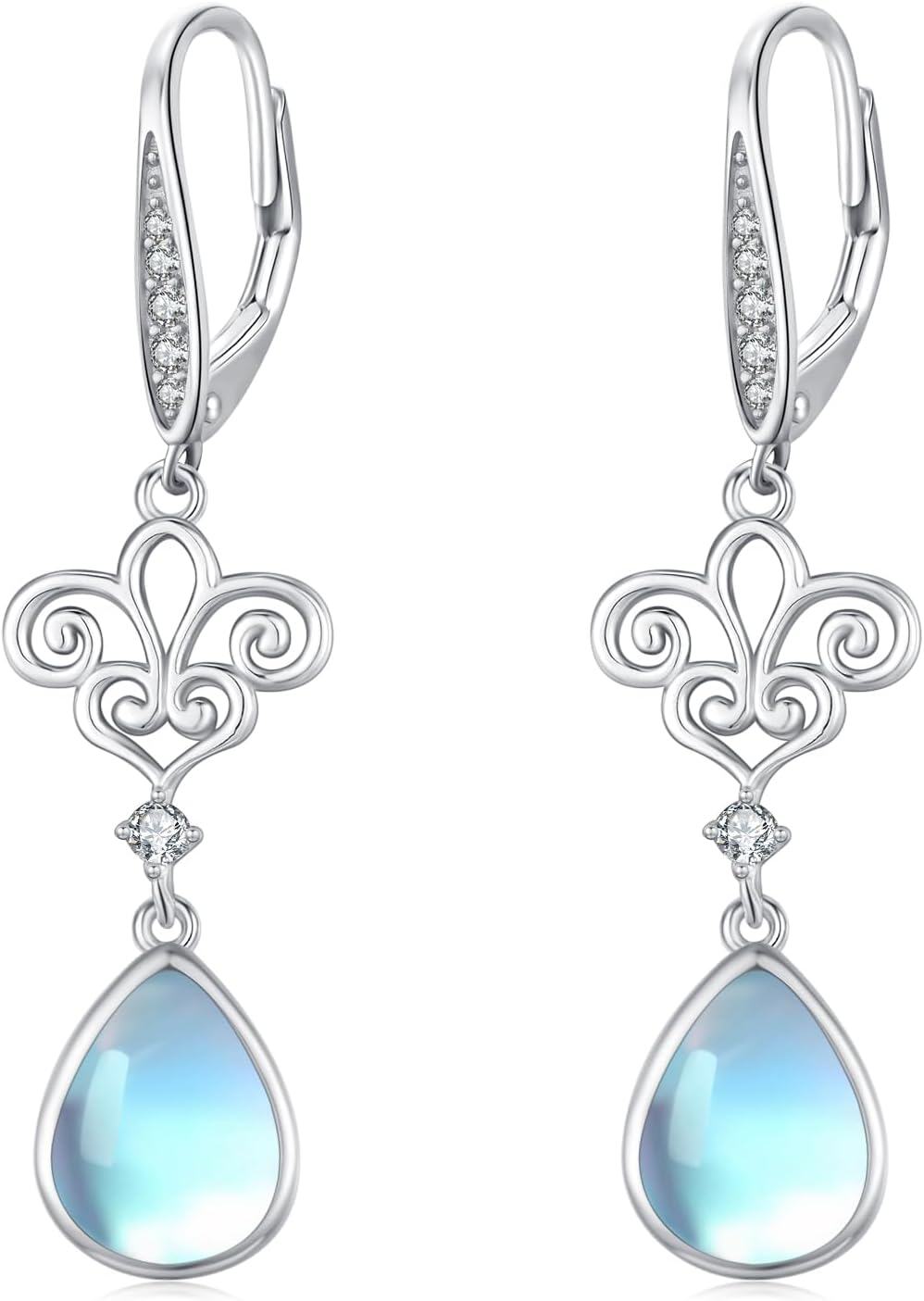 Sterling Silver Moonstone Teardrop Dangle Earrings Gemstone Jewelry Gifts-Moonstone#4