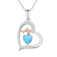 wholesale 925 Sterling Silver Heart Pendant With Peridot And Rose Gold Ecg Design-12-Dec-Turquoise