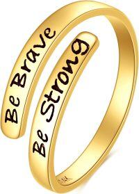 wholesale 14K Solid Gold Adjustable Open Ring Inspirational Jewelry Gift for Women Men-Be Brave Be Strong