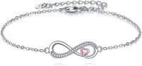wholesale 925 Sterling Silver Pink Crystal Heart Infinity Adjustable Bracelet-Infinite Heart