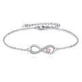 wholesale 925 Sterling Silver Pink Crystal Heart Infinity Adjustable Bracelet-0-0