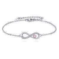 wholesale 925 Sterling Silver Pink Crystal Heart Infinity Adjustable Bracelet-Infinite Heart