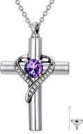 wholesale TOUPOP Cross Urn Necklaces For Ashes Birthstone Cremation Jewelry 925 Sterling Silver Heart Cross Memorial Keepsake Funeral Jewelry For Women (with Funnel Filler) -0-0