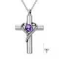 TOUPOP Sterling Silver Birthstone Cross Urn Necklace For Ashes Memorial Keepsake-0-0