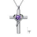 TOUPOP Sterling Silver Birthstone Cross Urn Necklace For Ashes Memorial Keepsake-0-0