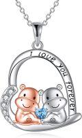 wholesale 925 Sterling Silver Hippo & Baby Love Forever Heart Pendant Necklace Gifts for Women Girls-0-0