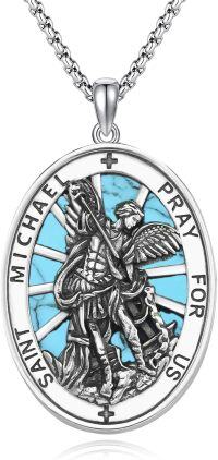 wholesale 925 Sterling Silver Turquoise St Michael Archangel Prayer Medal Necklace Pendant-11a-St Michael-Turquoise-11a-St Michael-Turquoise