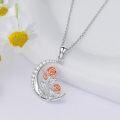 wholesale 925 Sterling Silver Crescent Moon & Roses Pendant Necklace for Women - Mother's Day Gifts-0-2