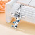 wholesale 925 Sterling Silver 925 Dragonfly & Blue Enamel I Love You Projection Cross Necklace for Women and Girls-0-4