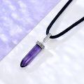 wholesale 925 Sterling Silver Amber Quartz Crystal Pendant on Black Leather Cord 16in-0-9