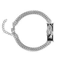 wholesale 925 Sterling Silver Black Crystal Tiger Head Chain Link Bracelet for Men & Women-Tiger