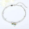 wholesale 925 Sterling Silver Double Layered Ankle Anklet with Enamel Dragonfly and Beads - Adjustable Size for Women & Girls Ideal as Anniversary or Birthday Gifts-0-3
