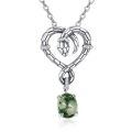 wholesale 925 Sterling Silver Green Moss Agate Snake Heart Pendant Necklace for Women-0-0