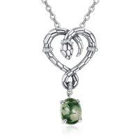 wholesale 925 Sterling Silver Green Moss Agate Snake Heart Pendant Necklace for Women-Moss Agate