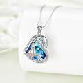 wholesale 925 Sterling Silver Blue Crystal Heart Pendant Necklace with Rabbit and Girl Design - Alice in Wonderland Inspired s for Women-0-3
