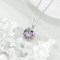 wholesale 925 Sterling Silver Pink Flamingo & Blue Palm Tree Crystal Pendant Necklace-0-15