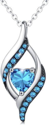 wholesale Platinum Plated 925 Sterling Silver Birthstone Necklace Heart Pendant Gift for Women-December-Blue Topaz