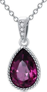 wholesale 925 Sterling Silver Purple Garnet & Cubic Zirconia Pear Drop Pendant Necklace for Women's Gifts-02-Amethyst
