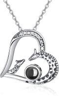 wholesale Sterling Silver Giraffe Birthstone Heart Pendant Necklace-0-0